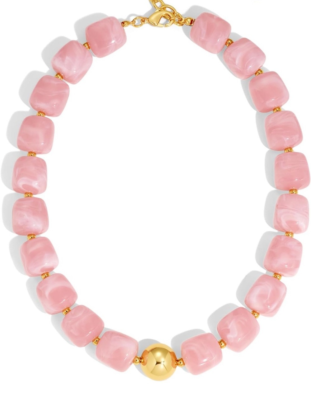 Trendy Pink Beaded Statement Necklace with Gold Accents NEW